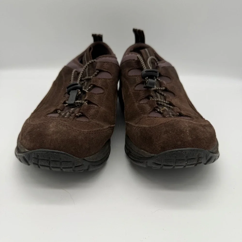 LL Bean Womens 8 Brown Suede Comfort Mocs Bungee Lace Walking Shoes Sub Insoles